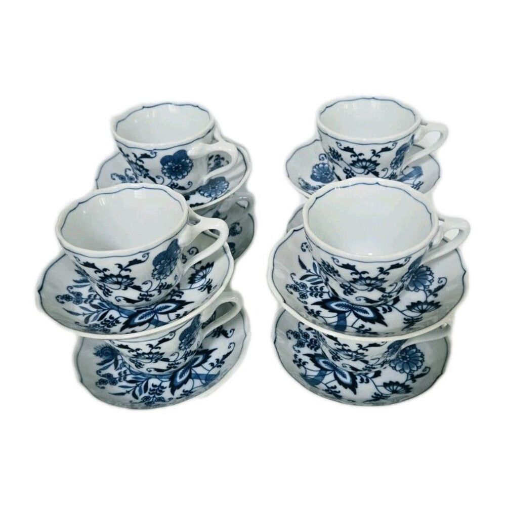 Vintage Blue Danube Blue Onion 8 Cups And 8 Saucers Set Rectangle